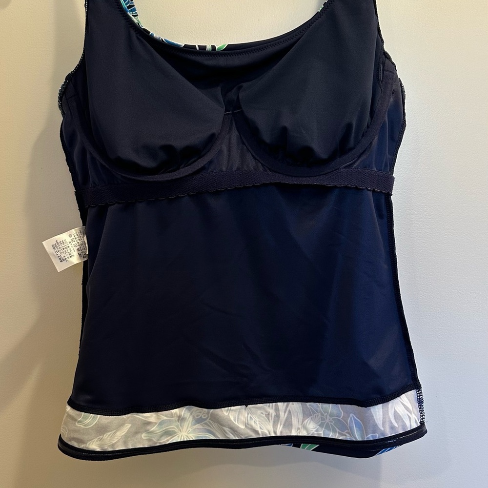 Lands End Tropical Print Navy Tankini Top Underwire Cups Size 10 - Picture 4 of 8